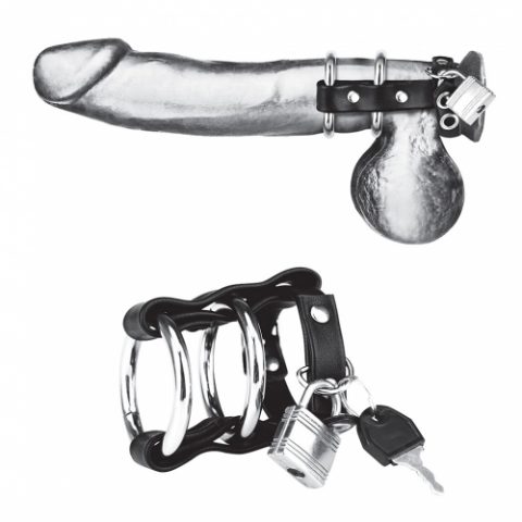 טבעת זקפה כפולה עם מנעול | Double Metal Cock Ring With Locking Ball Strap