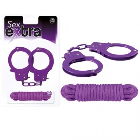 אזיקי מתכת איכותיים - NMC - Sex Extra Hand Cuff & Rope 3m צבע סגול